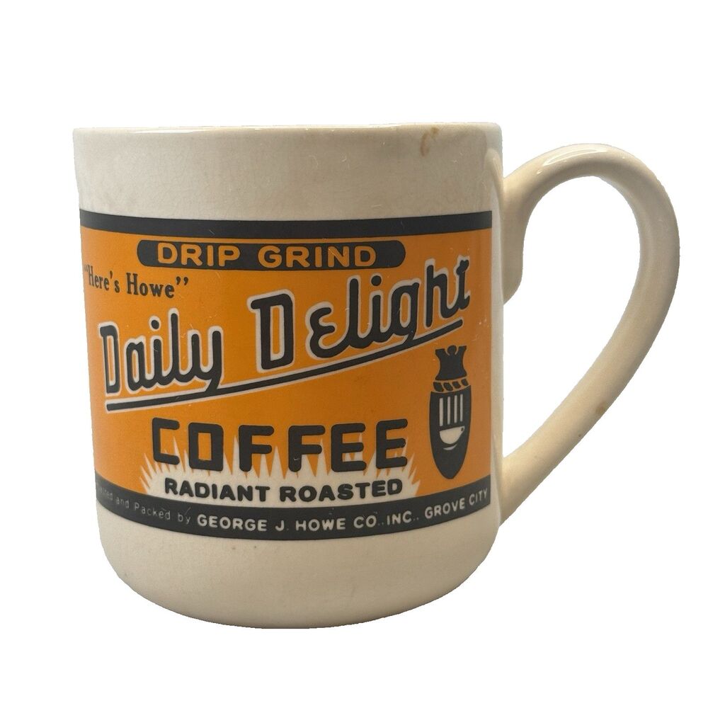 DRIP GRIND DAILY DELIGHT COFFEE MUG TEA CUP. Art Deco Print Mug EUC